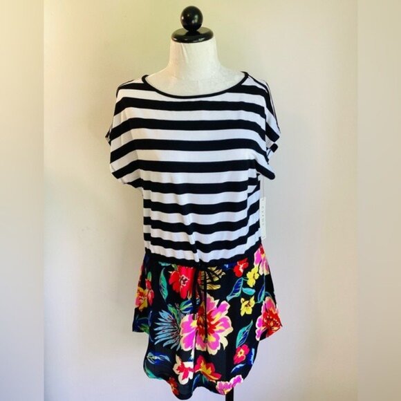 NWT Cyrus Women's Striped Top With Floral Print Size Medium - Picture 2 of 7